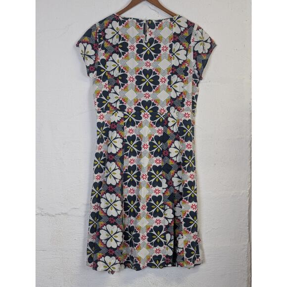 White Stuff Print Dress Womens UK 12 US 8 Retro Skater Twee Floral Pleated Blue - Picture 4 of 5